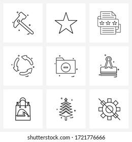 Conjunto simple de 9 iconos de línea, como archivos; dirección; estrella; flechas; ilustración de vectores web