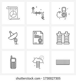 Simple Set of 9 Line Icons such as file; signals; photo; network; photography Vector Illustration