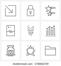 Simple Set of 9 Line Icons such as direction; arrow; night; basic; phone Vector Illustration