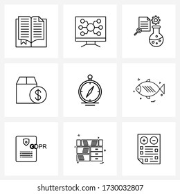Simple Set of 9 Line Icons such as medical; delivery; beaker; currency; box Vector Illustration