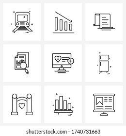 Simple Set of 9 Line Icons such as monitor; file; file; document; graph Vector Illustration