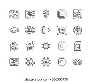 Simple Set of Abstract Electronics Related Vector Line Icons. 
Contains such Icons as Spider Bot, Chip, Circuit, Abstract Electronic Module and more.
Editable Stroke. 48x48 Pixel Perfect.