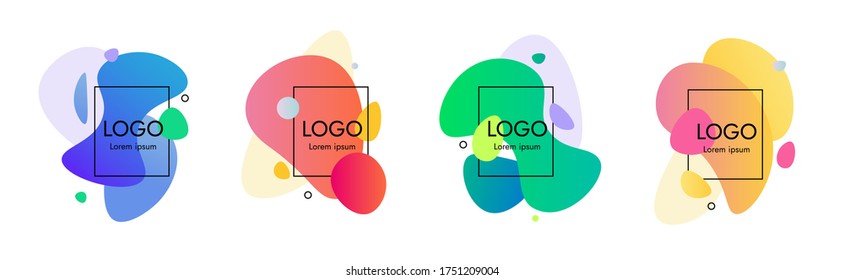 Simple Set of abstract modern lava lamp graphic elements. Dynamical colored forms. Gradient abstract banners with flowing liquid rounded shapes. Template for logo, discount, banner.