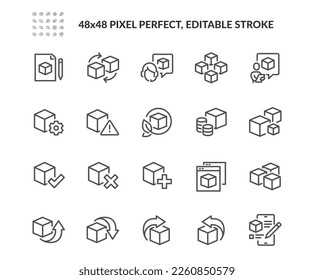 Simple Set of Abstract Product Related Vector Line Icons. 
Contains such Icons as Module, Design Metaphor, Application and more. Editable Stroke. 48x48 Pixel Perfect.