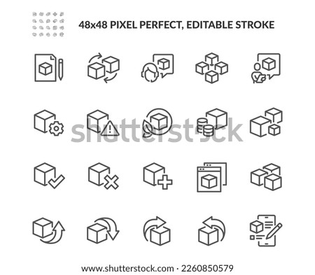 Simple Set of Abstract Product Related Vector Line Icons. 
Contains such Icons as Module, Design Metaphor, Application and more. Editable Stroke. 48x48 Pixel Perfect.