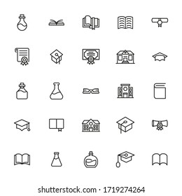 Simple set of academy icons in trendy line style. Modern vector symbols, isolated on a white background. Linear pictogram pack. Line icons collection for web apps and mobile concept.