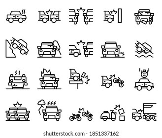 Simple conjunto de iconos de accidentes en fondo blanco.