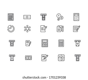 Conjunto simple de iconos contables en estilo de línea de moda. Símbolos vectoriales modernos, aislados en un fondo blanco. Envase para pictogramas lineales. Colección de iconos de línea para aplicaciones web y concepto móvil.