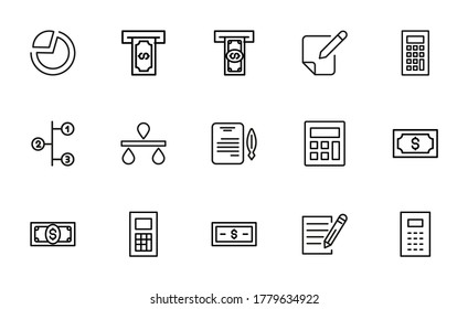 Simple set of accounting icons in trendy line style. Modern vector symbols, isolated on a white background. Linear pictogram pack. Line icons collection for web apps and mobile concept.