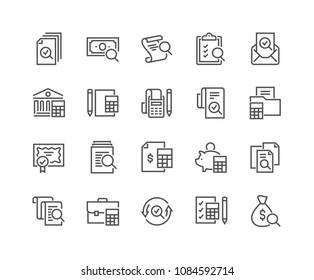Simple Set of Accounting Related Vector Line Icons. 
Contains such Icons as Finance Report, Portfolio, Calculation and more.
Editable Stroke. 48x48 Pixel Perfect.