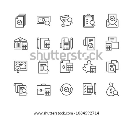 Simple Set of Accounting Related Vector Line Icons. 
Contains such Icons as Finance Report, Portfolio, Calculation and more.
Editable Stroke. 48x48 Pixel Perfect.