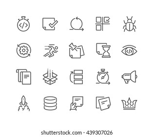 Simple Set of Agile Development Related Vector Line Icons. Contains such Icons as Back Log, Scram Master, Product Release, QA and more. Editable Stroke. 48x48
