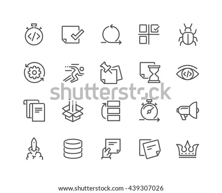 Simple Set of Agile Development Related Vector Line Icons. Contains such Icons as Back Log, Scram Master, Product Release, QA and more. Editable Stroke. 48x48