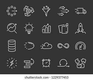 simple set of agile vector line icons, contain such lcon as speed, agile, boost, process, time and more