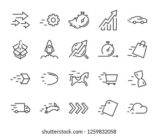 simple set of agile vector line icons, contain such lcon as speed, agile, boost, process, time and more