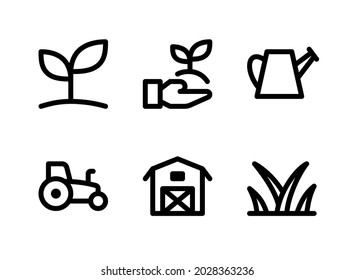 Simple Set of Agriculture Related Vector Line Icons. Contains Icons as Plant Sprout, Give Plant, Sprinkler, Tractor and more.