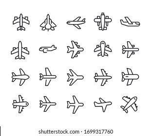 Simple set of air plane icons in trendy line style. Modern vector symbols, isolated on a white background. Linear pictogram pack. Line icons collection for web apps and mobile concept.