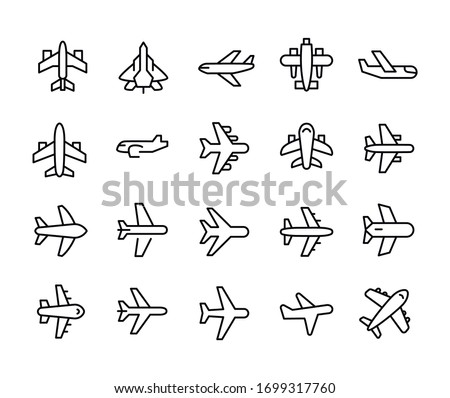 Simple set of air plane icons in trendy line style. Modern vector symbols, isolated on a white background. Linear pictogram pack. Line icons collection for web apps and mobile concept.