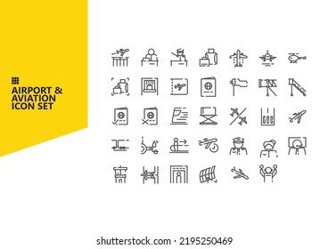 Simple set of airport and aviation icons. Outline icon set. Suitable for fashion article, shirt, signage, presentation, and visual guide.