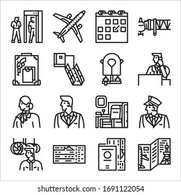 Conjunto simple de iconos de línea de vectores relacionados con el aeropuerto