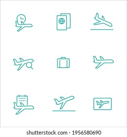 Simple Set of Airport Related Vector Line Icons. Contains such Icons as Departure, Tickets, Baggage Claim and more. Editable Stroke.