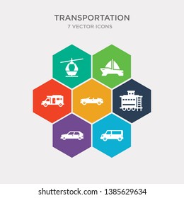 simple set of airport shuttle, automobile, caboose, cabriolet icons, contains such as icons camper car, catamaran, chairlift and more. 64x64 pixel perfect. infographics vector