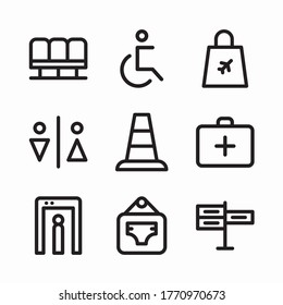 Iconos de línea de vectores de aeropuerto simple