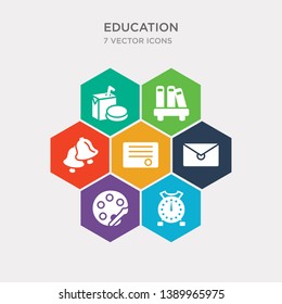 simple set of alarm clock, paint palette, letter, diploma icons, contains such as icons bell, bookshelf, lunch and more. 64x64 pixel perfect. infographics vector