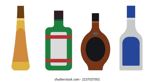 Simple set of alcoholic colorful bottles illustration. Alcohol cocktails drinks icons. Bar menu flat vector logos. 