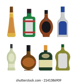 
Simple set of alcoholic colorful bottles illustration. Alcohol cocktails drinks icons. Bar menu flat color vector logos. 