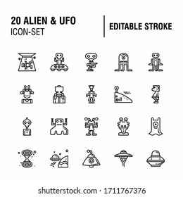 Simple Set of Alien & Ufo Related Vector Line Icons