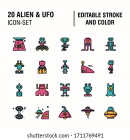 Simple Set of Alien & Ufo Related Vector Color Icons