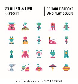 Simple Set of Alien & Ufo Related Vector Flat Icons