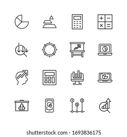 Sencillo conjunto de iconos analíticos en estilo de línea de moda. Símbolos vectoriales modernos, aislados en un fondo blanco. Envase para pictogramas lineales. Colección de iconos de línea para aplicaciones web y concepto móvil.