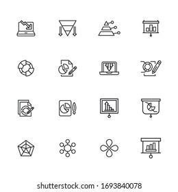 Sencillo conjunto de iconos analíticos en estilo de línea de moda. Símbolos vectoriales modernos, aislados en un fondo blanco. Envase para pictogramas lineales. Colección de iconos de línea para aplicaciones web y concepto móvil.