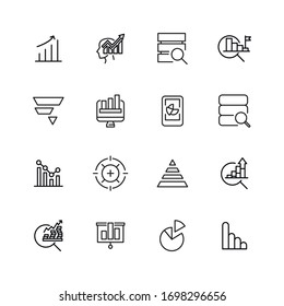 Simple set of analytics icons in trendy line style. Modern vector symbols, isolated on a white background. Linear pictogram pack. Line icons collection for web apps and mobile concept.