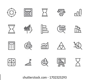 Simple set of analytics icons in trendy line style. Modern vector symbols, isolated on a white background. Linear pictogram pack. Line icons collection for web apps and mobile concept.