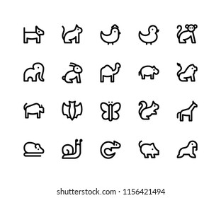 Simple Set of Animal Related Vector Line Icons. Contains such Icons as dog, cat, chick, duck, monkey and More. pixel perfect vector icons based on 32px grid editable strokes. 