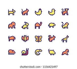 Simple Set of Animal Related Vector Filled Line Icons. Contains such Icons as dog, cat, chick, duck, monkey and More. pixel perfect vector icons based on 32px grid. Well Organized and Layered.