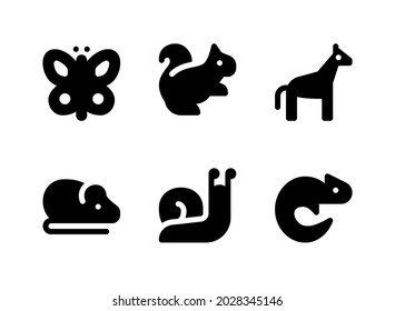 Simple Set of Animal Related Vector Solid Icons. Contains Icons as Butterfly, Squirrel, Giraffe, Rat and more.