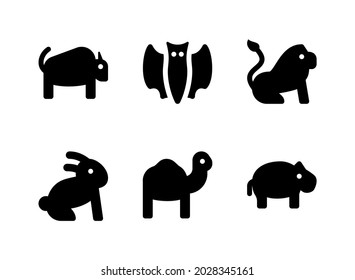 Simple Set of Animal Related Vector Solid Icons. Contains Icons as Camel, Hippo, Rabbit, Lion and more.