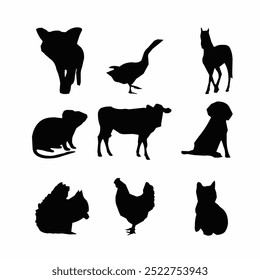 Simple set animals silhouette black