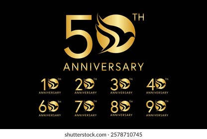 simple set anniversary with negative space bird image in the logo circle