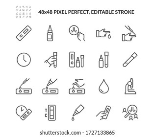 Simple Set of Antibody Test Kit Related Vector Line Icons. 
Contains such Icons as Wait Time, Blood Sample, Reagent and more. Editable Stroke. 48x48 Pixel Perfect.