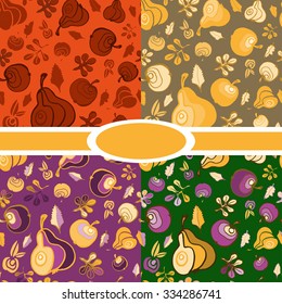 Simple set of apples, leaves, pears. Seamless pattern background.4 in 1.