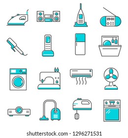 Simple Set of appliances Related Vector Line Icons. Contains such Icons as vacuum cleaner, air conditioning, oven, iron, washing machine and more. - Vector