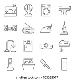 Simple Set of appliances Related Vector Line Icons. Contains such Icons as vacuum cleaner, air conditioning, oven, iron, washing machine and more. 