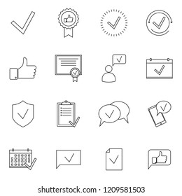 Simple Set of Approve Related Vector Line Icons. Contains such Icons as Thumbs up, Stamp, Check List and more. Flat design