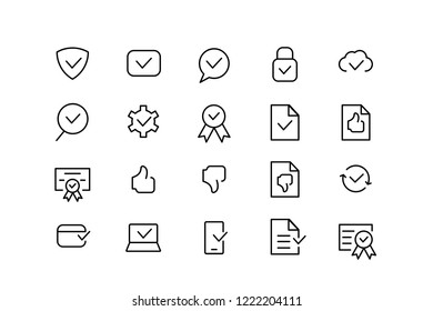 	
Juego sencillo de aprobar iconos de línea de vectores relacionados. Contiene iconos como Inspector, Sello, Lista de comprobación y más. Trazo editable. 48x48 Pixel Perfecto.