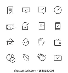 Simple Set of Approve Related Vector Line Icons.. Contains icons, such as time confirmation, received document, accept invoice, choose the correct option and much more. Editable Stroke. 48x48 Pixel